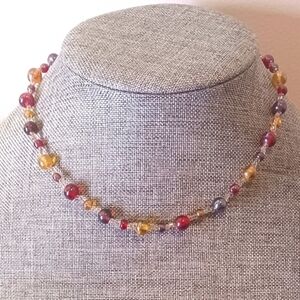 Handmade Red and Yellow Glass Necklace - New Item (15.5")
